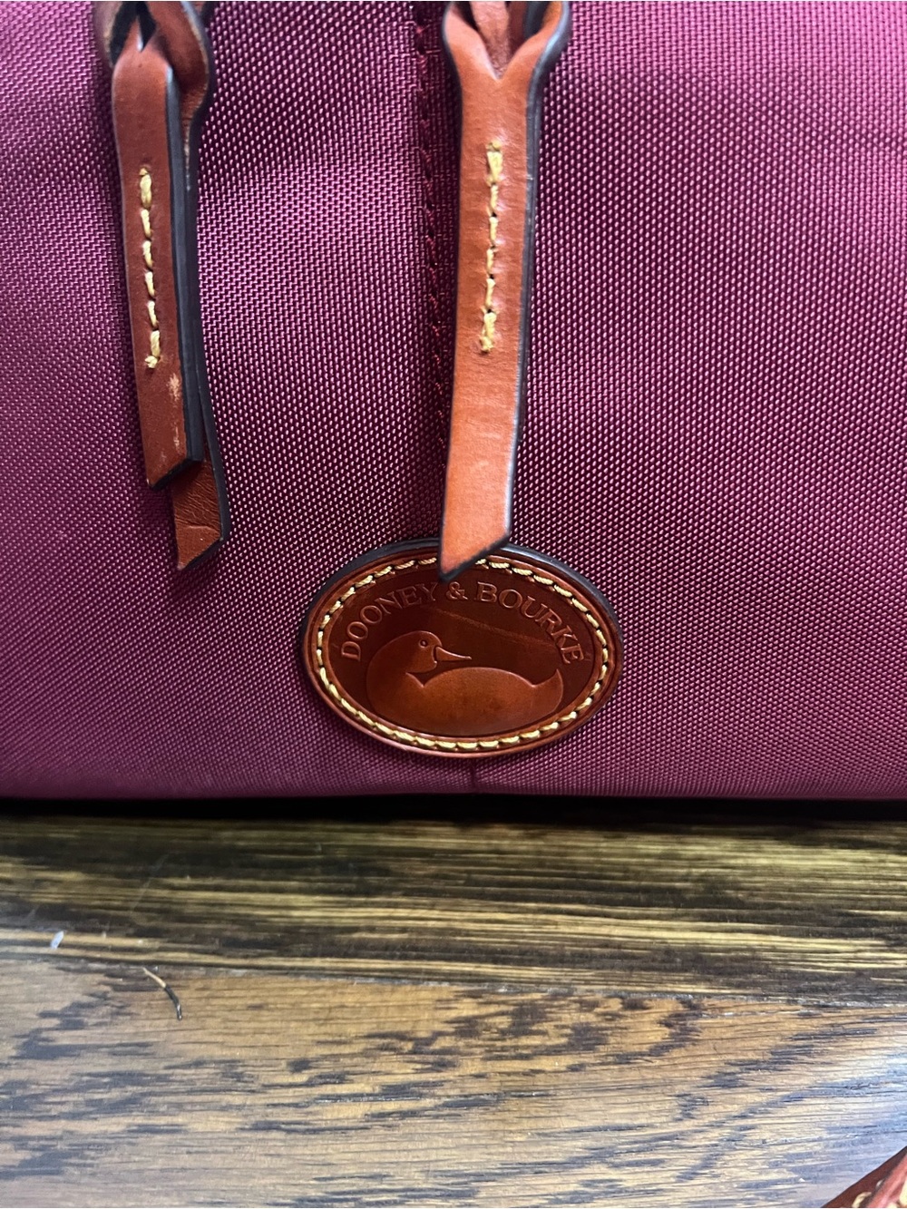 Dooney & Bourke Burgundy Nylon Shoulder Bag with Tan Leather Trim - Picture 4 of 13